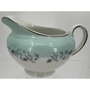 Vintage Johnson Bros Snowhite Marked I & A Creamer White Turquoise Platinum Trim